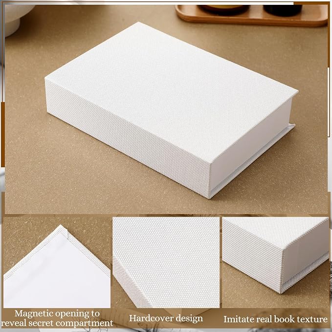 Tioncy 3 Pcs Decor Linen Faux Book Box Set Aesthetic DIY Fake Linen Book Box for Decor Storage Cafe Table Bookshelf Gift Home Keepsake(Multi Sizes,White)