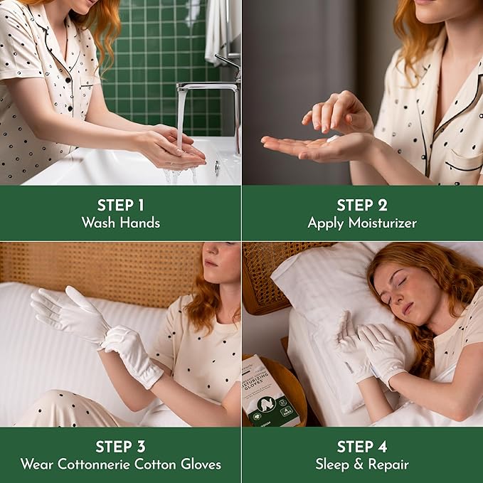 4 Pairs Cottonnerie Organic Cotton Gloves for Dry Hands Sleeping, Moisturizing Gloves Overnight, Hand Moisturizer Gloves, Moisture Gloves for Dry Hands Overnight, Sleeping Gloves, Medium
