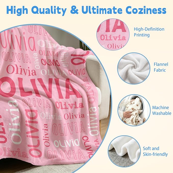 Custom Blanket with Name, Personalized Name Blankets for Teen Girls Boys Kids Baby, Customized Flannel Throw Blanket Gifts for Christmas Birthday - Printed in USA
