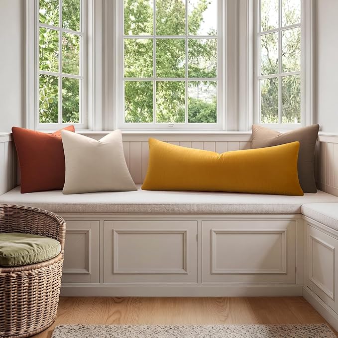Throw Pillow Covers Lumbar 14x36 Inch Velvet Pillow Covers, Soft Decorative Mustard Yellow Pack of 1 Long Pillow Case for Couch Cushion Chair Sofa Bed Living Room