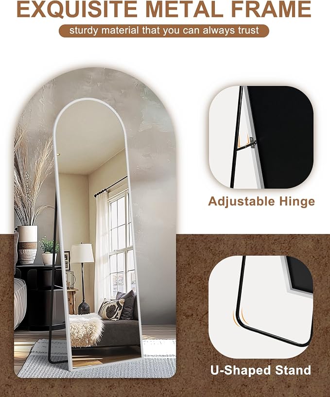Arched Full Length Mirror with Stand, 56x15 Silver Floor Mirror | Aluminium alloy frame with HD float glass for distortion-free reflection. Free standing or wall mounted.