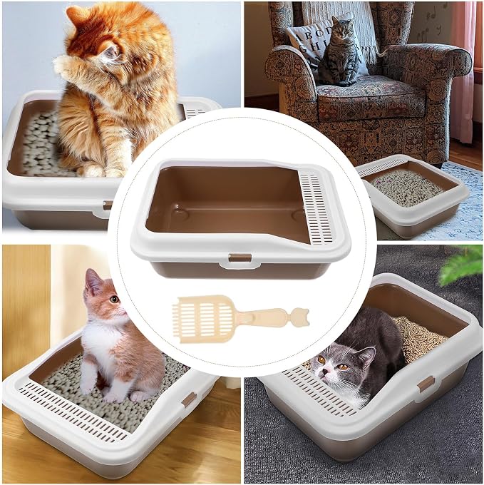 Milisten Cat Litter Box with Scoop Splash-Proof Kitten Litter Pan Medium Square Plastic Cat Toilet and Pet Housebreaking