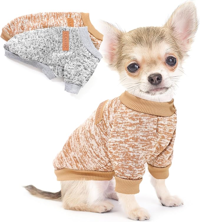 2 Pieces Dog Sweaters for Small Dogs Fleece Dog Clothes Puppy Sweaters Warm Pet Outfit for Yorkie, Chihuahua, Bulldog, Dachshund, Pug,M,Brown Gery