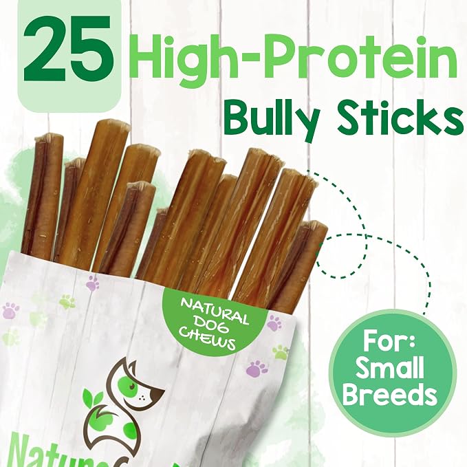 Nature Gnaws Small Bully Sticks 5-6" Rawhide Free Dog Chews, 25 Count | Long Lasting for Light Chewers and Puppies - Natural Thin Beef Dog Chew Bones - No Artificial Preservatives