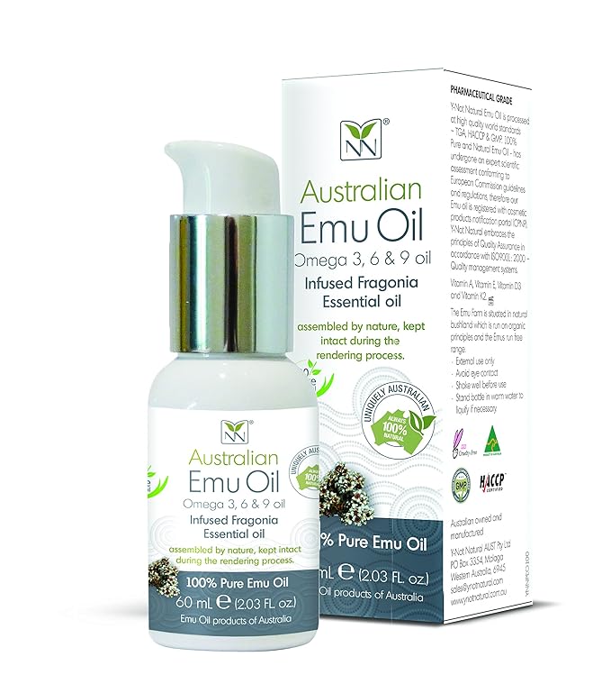 Y Not Natural Pure Emu Oil - Organic Moisture for Face, Body, Hair, Scalp & Nails - Rich in Omega 3-6-9, Vitamins & Essential Minerals - Australian Emu Oil (60ml) 2.03 fl oz - Fragonia