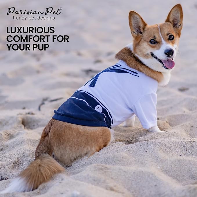 Parisian Pet Sailor Dog Costume - 100% Cotton Dog Clothes for Large Dogs Boys - Lightweight, Breathable Puppy Outfits - Funny French Bulldog Clothes - Cute Navy Pet Shirt - Stretchy T Shirt for Dogs
