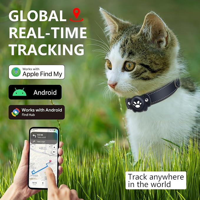 2-in-1 GPS Tracker for Cats: Smart Pet Collar with Real-Time Tracking,No Monthly Fee/Subscription (iOS & Android) Waterproof, Anti-Lost,365-Day Long Battery Life GPS Tracker Cat Collar (Blue)