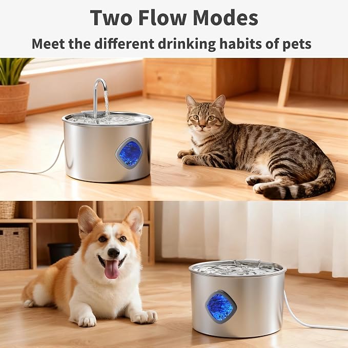Cat Water Fountain Stainless Steel: 108oz/3.2L Cat Fountain for Drinking - Pet Water Fountains for Cats Indoor - Dog Water Bowl Dispenser - Pets Feeding & Watering Supplies - Automatic Water Dispenser