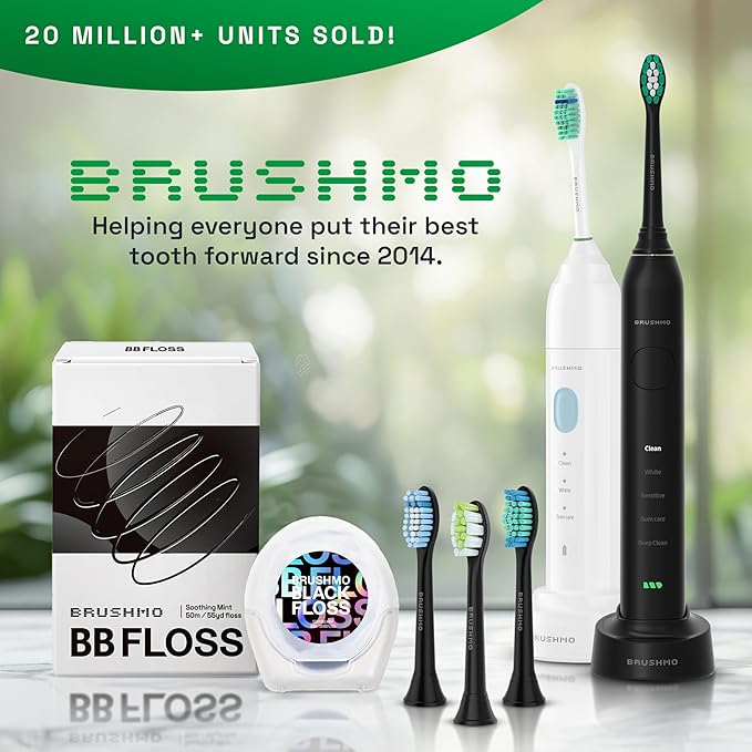 Brushmo Plaque Control Replacement Toothbrush Heads, Compatible with Philips Sonicare Click-on Electric Toothbrush Handles, 8 Standard Replacement Heads, SoftDuPont Bristles, BM928bk, Black