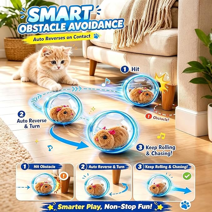 Self Rolling Interactive Cat Ball, Hamster Ball for Cats, Automatic Moving Rolling Cat Ball 360° Rolling Spin Moving Cat Ball Fun Indoor Interactive Pet Ball for Cats Dogs Chasing