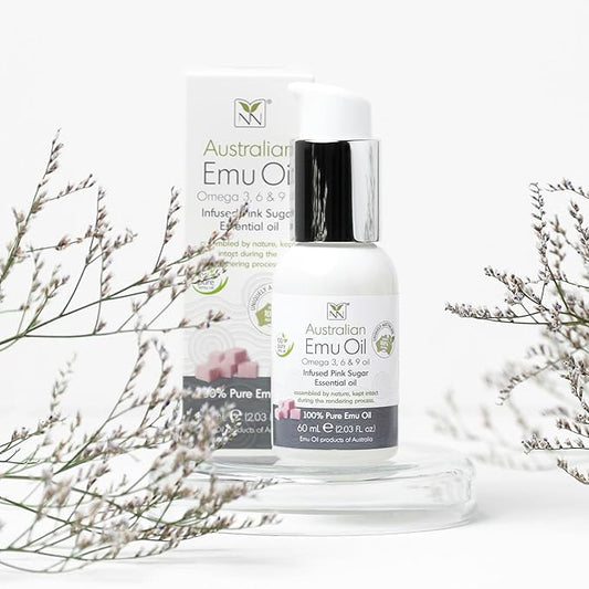 Y Not Natural Pure Emu Oil - Organic Moisture for Face, Body, Hair, Scalp & Nails - Rich in Omega 3-6-9, Vitamins & Essential Minerals - Australian Emu Oil (60ml) 2.03 fl oz - Pink Sugar