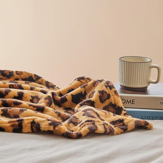 PLEASANT BOULEVARD | Leopard Throw Blanket Fleece, Premium Lightweight Cozy Warm Plush Microfiber Blanket for Couch Sofa and Bed (Dark Brown, Throw (50 x 60 inches))