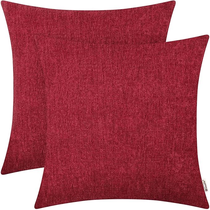 BRAWARM Throw Pillow Covers 18x18 Inches - Red Chenille Pillow Covers Pack of 2, Solid Dyed Soft Chenille Pillow Cases for Couch Sofa Bed Home Decoration
