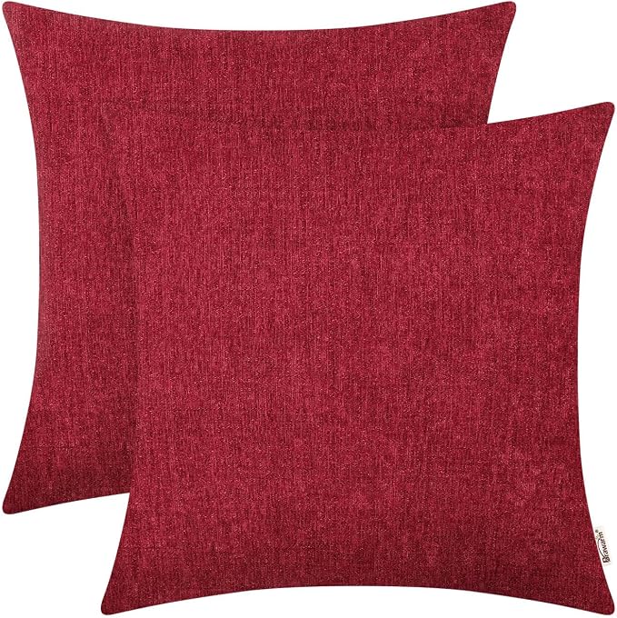 BRAWARM Throw Pillow Covers 20x20 Inches - Red Chenille Pillow Covers Pack of 2, Solid Dyed Soft Chenille Pillow Cases for Couch Sofa Bed Home Decoration
