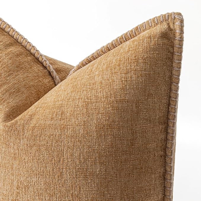 MIULEE Decorative Couch Throw Pillow Covers 20x20 Inch Apricot Brown 2 Pack | Farmhouse Pillow Covers with Stitched Edge, Soft Chenille Cushion Cases, for Sofa Bed Living Room Home Decor
