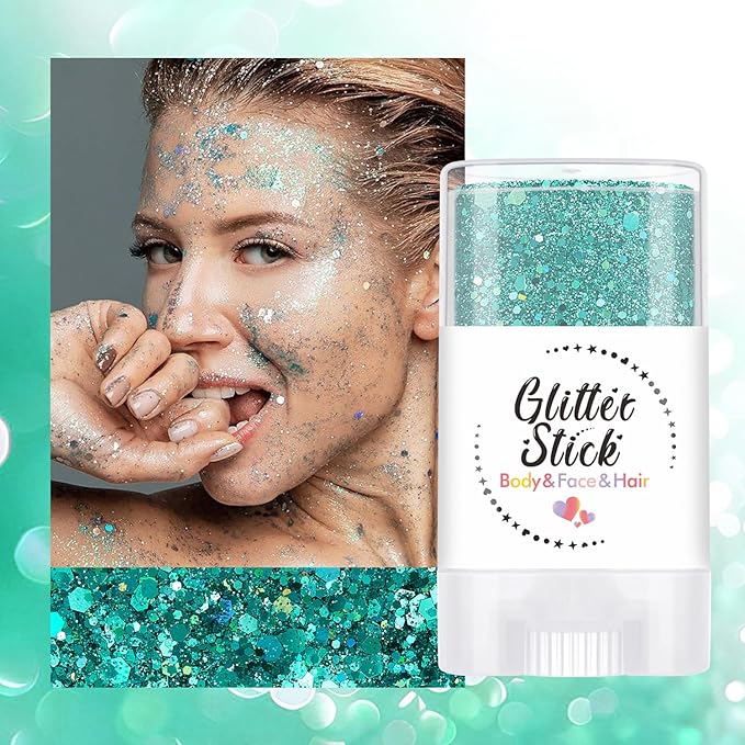 Body Glitter Stick, Perfect Sparkling Neon Outfit Music Festival Stage Mardi Gras Accessories Hair and Face Glitter Gel Makeup.(Green)