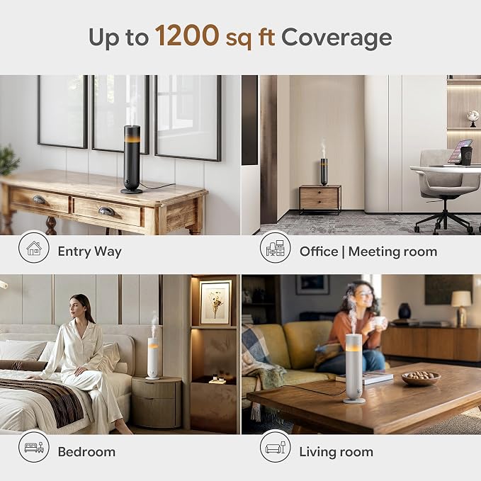Airversa U1 Smart Tower Waterless Diffuser Starter Kit, Beige Gray | 2x50mL Hotel Scent Fragrance Oil, Up to 1200 sq ft, App Control, Cold Air, 120mL, DC-12V/1A, Scent Air Machine, U1kit-2X50