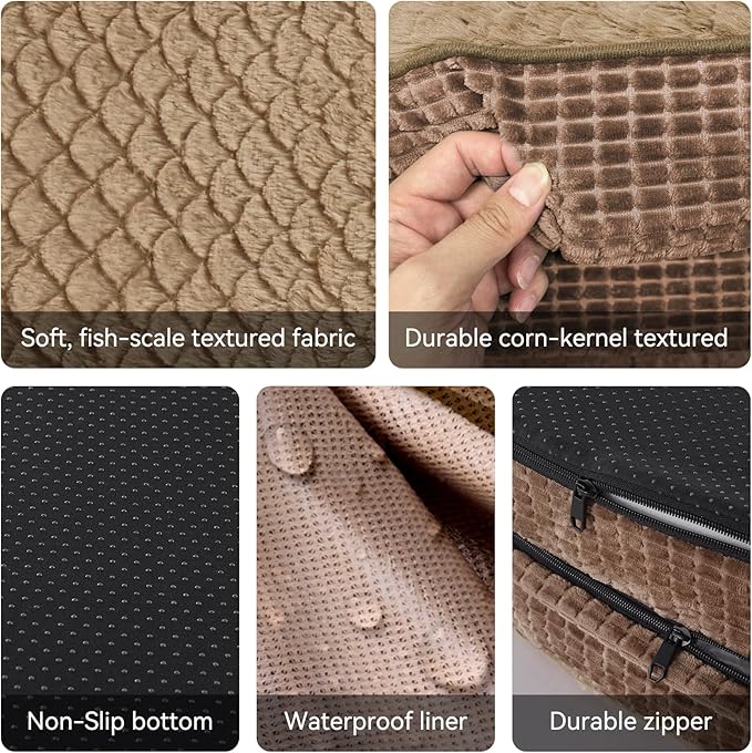 JOEJOY Orthopedic Dog Bed for Extra Large Dogs, XXL Egg-Crate Memory Foam Pet Bed with Bolster Sides, Waterproof Lining, Removable Washable Cover & Non-Slip Bottom, Brown