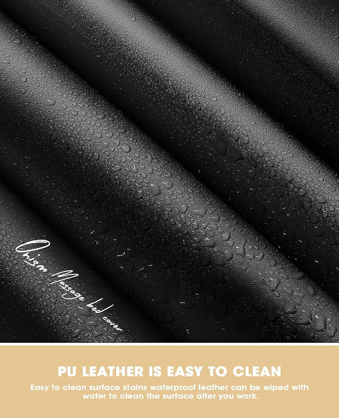 Onism Lash Bed Cover for Eyelash Extensions - Professional 6ft Massage Table Cover with Side Storage Pocket, Waterproof PU Leather & Stretchy Spandex Sides, Wipeable Spa Bed Sheets (Black)