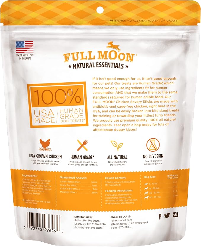 Full Moon® Essential Chicken Savory Sticks Dog Treats 16 oz | Human Grade, No corn, No wheat, No soy, Glycerin Free, Made in the USA