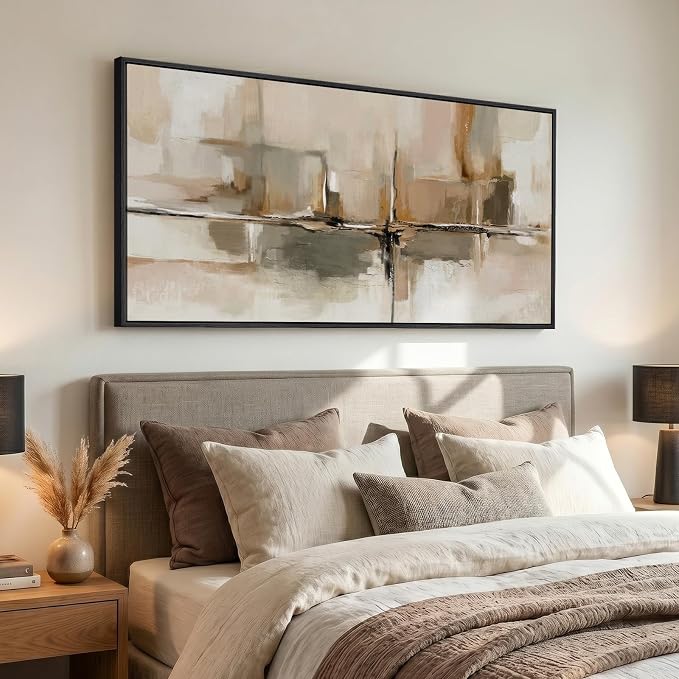 Large Framed Neutral Abstract Wall Art for Living Room, Horizontal 60x30 In | Beige brown pictures, Canvas prints, Wood frame, Modern paintings, Artwork for walls, Wall decor for Bedroom Dining Office