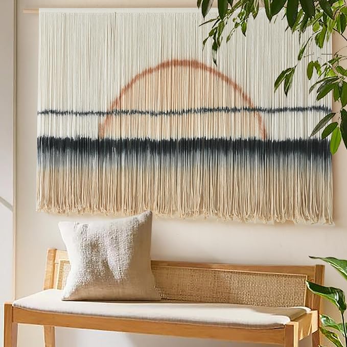 Jakalin Macrame Wall Hanging Sunset Dip Dye Boho Tapestry Handmade 57"x35" | Handmade Cotton Rope Boho Wall Decor for Living Room, Bedroom, Nursery, Large Macrame Banner for Wedding Backdrop