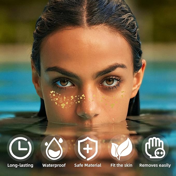 Glitter Freckles - 6PCS Makeup Patches, Metallic Silver Fake Freckles, Beauty Face Glitter, Water Transfer Glitter Freckles Face Tattoo, Cute Face Glitter for Kids, Temporary Face Jewels for Women