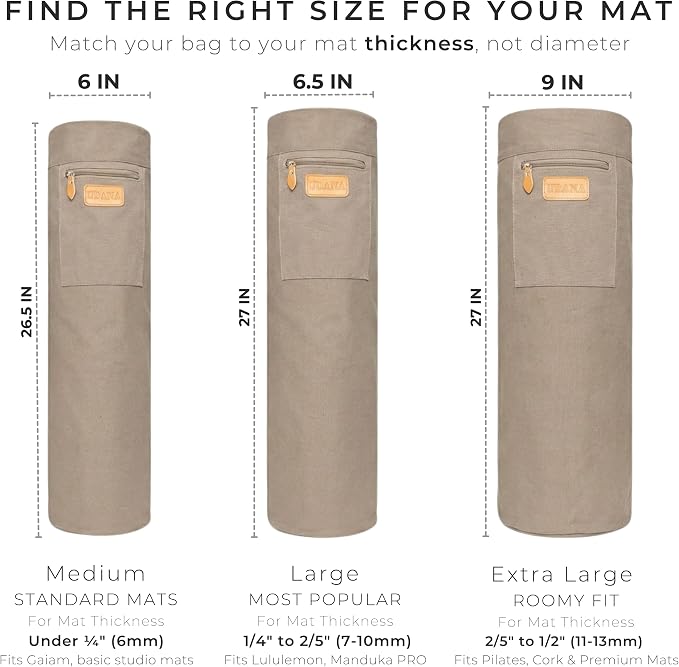 UDANA Canvas Yoga Mat Bag for Women & Men, Full-Zip Carrier with 3 Pockets & Adjustable Strap, Stylish Gym & Pilates Bag – Available in Multiple Sizes