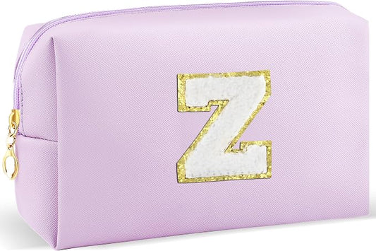 URSKYTOUS Gifts for Girls Initial Makeup Bag Personalized Cosmetic Bag with Zipper Cute Travel Toiletry Bag Waterproof PU Preppy Makeup Pouch Birthday Gift for Teen Girls Women(Purple Z)
