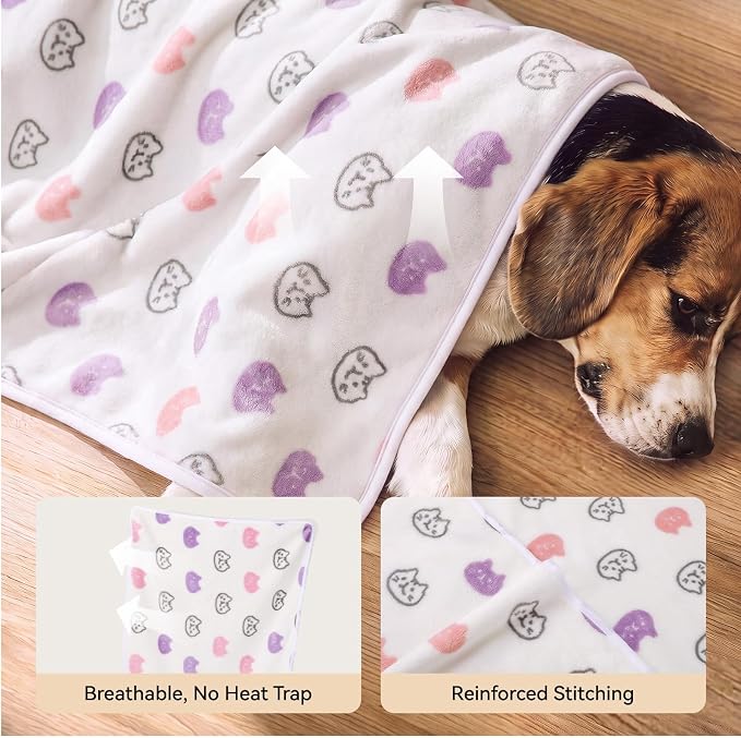 LINENLUX Dog Blankets 3-Pack, Super Soft Fluffy Fleece Pet Throw Warm | Premium flannel fleece pet throw for cat, puppy. Cozy warm for bed, crate, or couch naps; Purple/Coffee/White-3pcs 40x31 inch