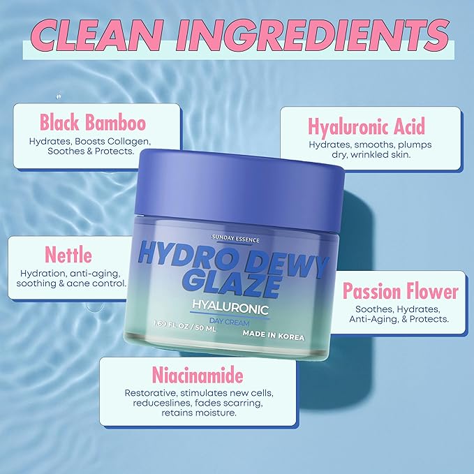 Hyaluronic Acid Day Cream - Dermatologist Tested, Anti-Aging, Korean Skin Care, Hydrates & Smooths Dry Skin, Improves Texture & Firmness - Clean Beauty, Vegan, Non-GMO - 1.69 Fl Oz