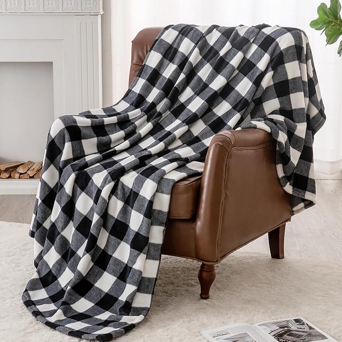 BEDELITE Plaid Fleece Throw Blanket, Black & White Buffalo 50x60 Throw | 100% Polyester Microfibe, Soft Cozy, Lightweight Warm, Classic Buffalo Plaid, Room Decor, Machine Washable, for Couch Bed