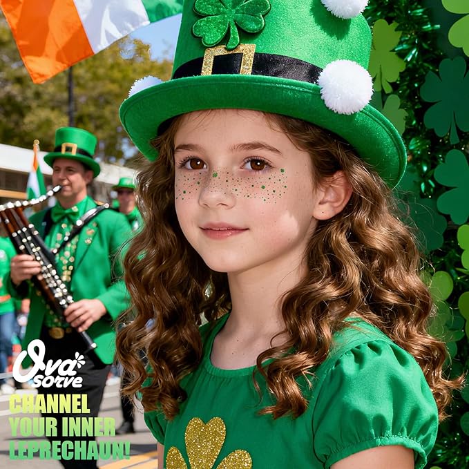Lucky Clover Freckles - Green Holographic Face Jewels | Waterproof Wish Stickers for Daily Luck & Festivals (8 Sheets)