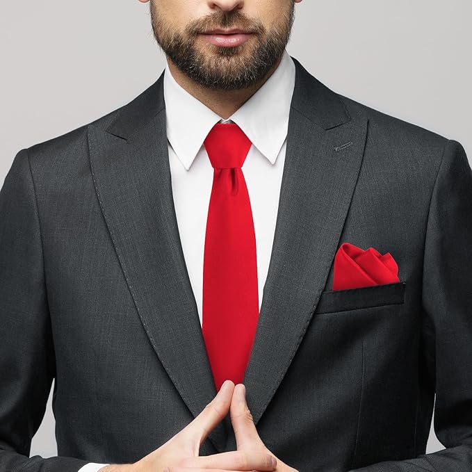 Black Tie Set in Gift Box Mens Solid Color 3.15" (8CM) Black Necktie and Pocket Square Set