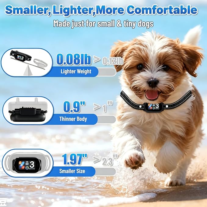Smart Dog Bark Collar for Small Medium Large Dogs, Rechargeable Ultra-Light Anti Barking Collar with 5 Adjustable Sensitivity,Bark Stop Device,Beep Vibration Modes,IP67 Waterproof