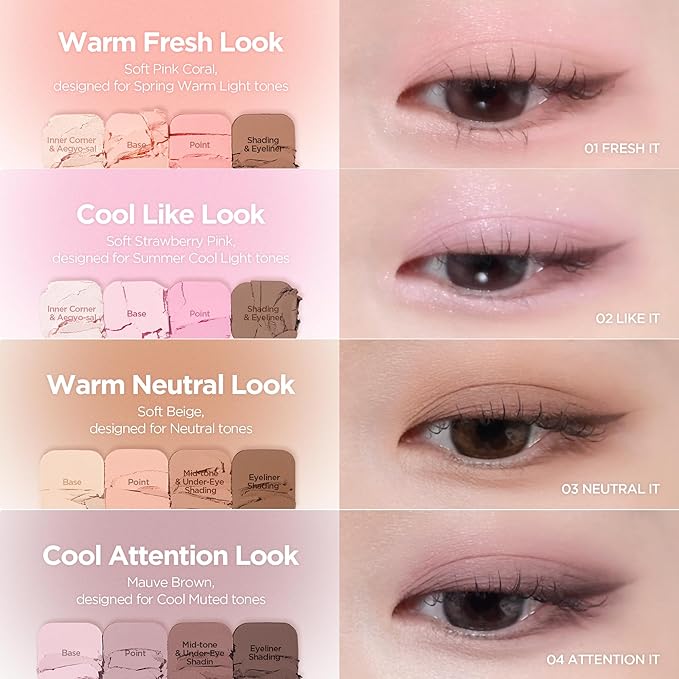 lilybyred Mood It Palette | 4-Shade Korean Eyeshadow Palette, Pre-Matched Personal Tone, Soft Blending, Buildable Coverage, Matte & Shimmer Finish, Daily Wear, Compact Size, 0.10 oz. (03 Neutral It)