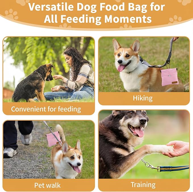 Dog Treat Pouch for Pet Training, Carabiner & Magnetic Buckle, Pink