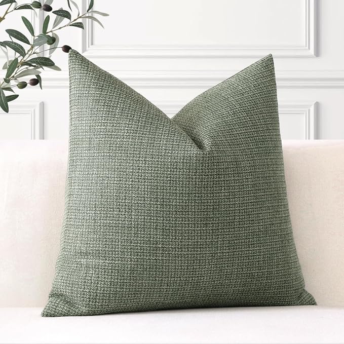 OTOSTAR Linen Throw Pillow Cover Set of 1 Decorative Square Pillowcases Cushion Covers 20x20 Inch for Home Decor Sofa Bedroom Car 50 x 50CM Olive Green