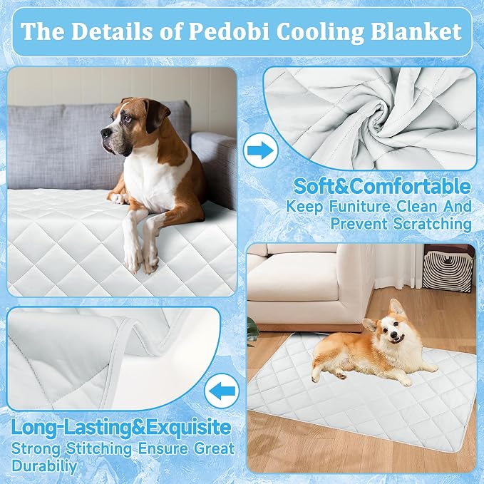 Cooling Blanket for Dogs, Dog Cooling Mat & Bed, Q-MAX>0.42- Lightweight, Durable & Breathable Pet Throw for Sofa, Car and Furniture Protector, Reversible Design, Easy to Clean, 40"x60", Gray