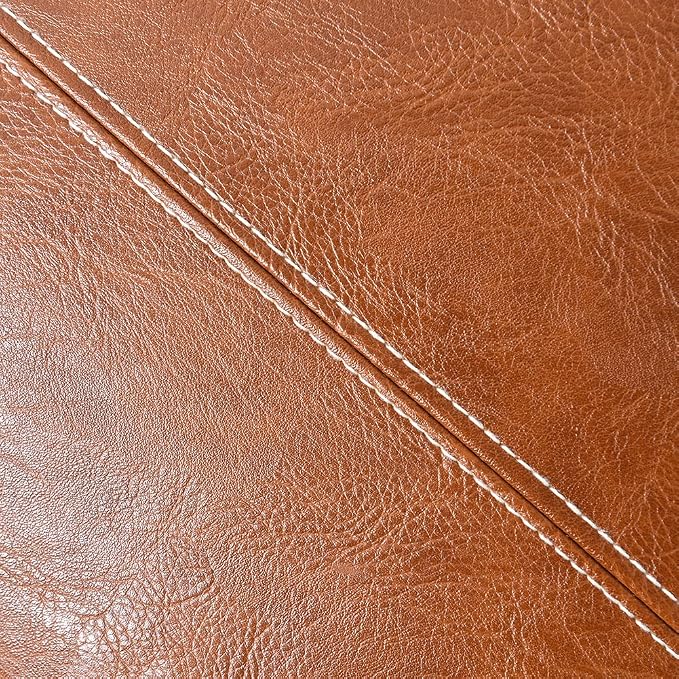 Fancy Homi Brown Boho Faux Leather Decorative Throw Pillow Covers 20x20 Inch for Living Room Couch Bed, Hand Stitched Accent Square Cushion Case 50x50 cm, Luxury Modern Farmhouse Home Decor