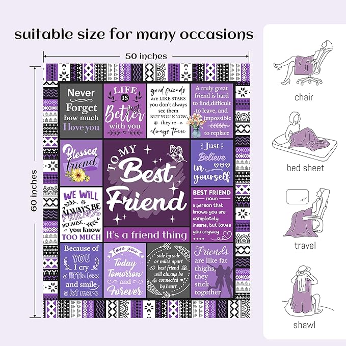 Best Friend Blanket Gifts, Best Friend Birthday Gifts for Women - Friendship Gift to My Best Friends, Bestie, BBF, Soul Sister, Long Distance Blanket Present 50x60in