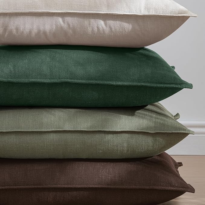 EMEMA Euro Sham Decorative Linen Throw Pillow Covers 24x24 Inch Green | Boho Farmhouse Neutral Couch Throw Pillows for Bed Pack of 2 Accent Pillowcase Modern Sofa Cushion Livingroom Home Decor