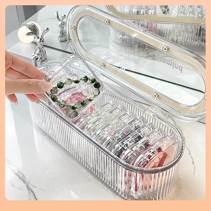 Acrylic Jewelry Storage Box - Portable Clamshell Box + 13 Small Boxes, Transparent Dust-Proof and Moisture-Proof Jewelry Finishing Box, Suitable for Bracelets, Necklaces and Earrings Storage