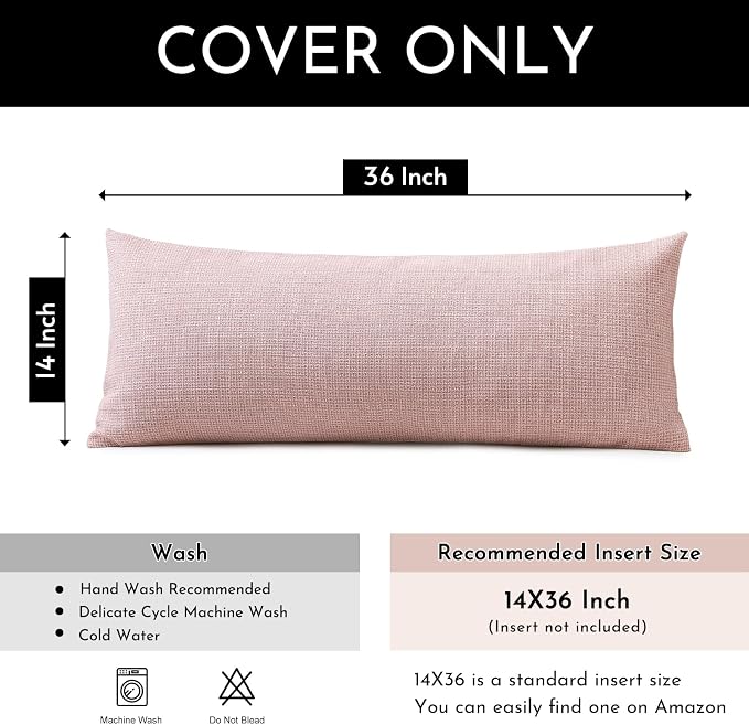 OTOSTAR Linen Throw Pillow Cover Set of 1 Decorative Long Lumbar Pillowcase Rectangle Cushion Cover 14x36 Inch for Home Decor Sofa Bedroom Car 35 x 90CM Pink