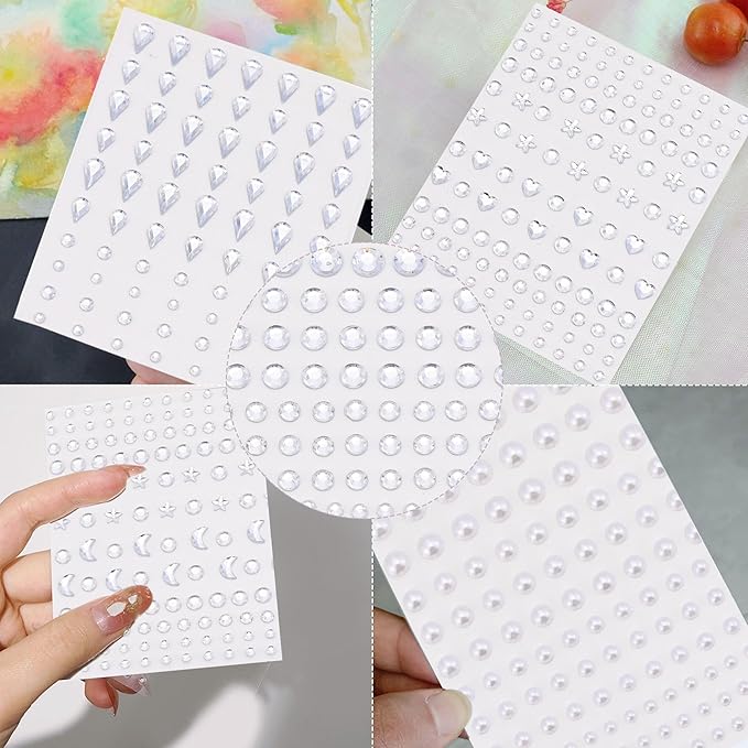SAOROPEB 5 Sheets Face Gems Face Jewels Stickers, Self Adhesive Eye Body Face Nail Crystal Rhinestones Rainbow for Women Festival Accessory and Nail Art Decorations