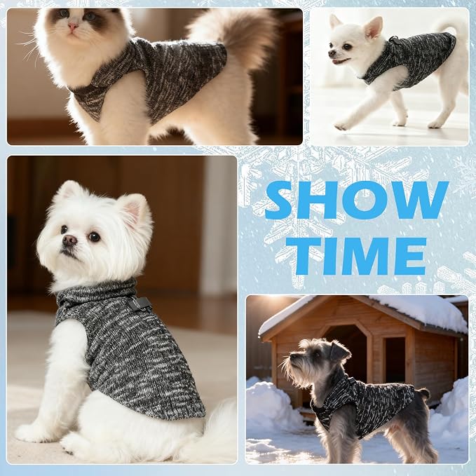 Fleece Dog Sweater - Pullover Dog Jacket, Warm Winter Coat Vest with D-Ring for Leash, Pet Cold Weather Clothes Outfit, Sweatershirt for Boys or Girls Puppy Grey S