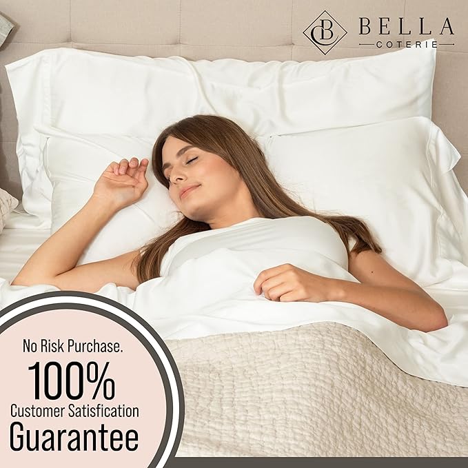 Bella Coterie Luxury Bamboo Viscose Split King Size Sheet Set | 2 Fitted Sheets for Sleep Number & Adjustable Beds | 100% Organically Grown | Cooling & Ultra Soft | 18” Deep Pocket [White]