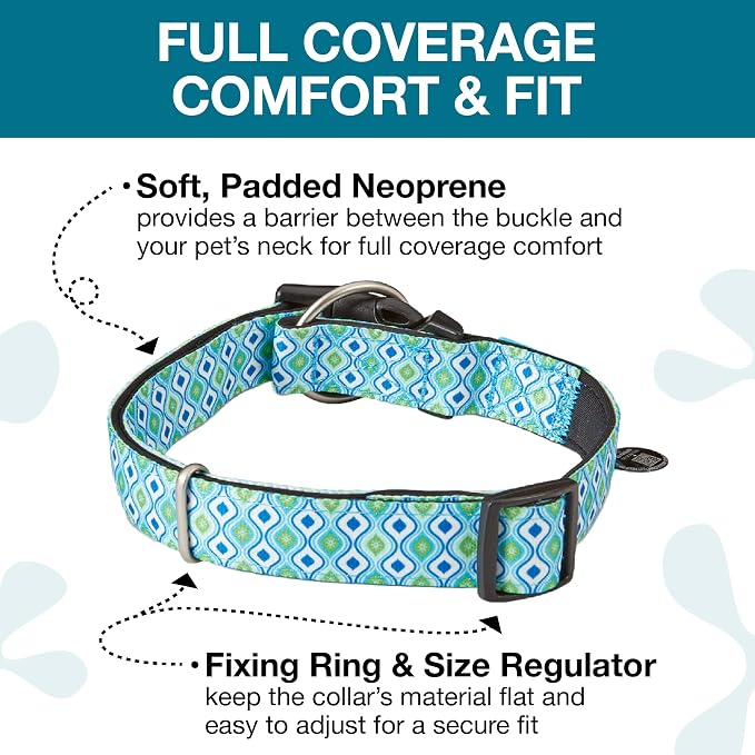 Max & Molly Urban Pets Smart ID Dog Collar - Soft Neoprene, Waterproof, Machine Washable, Power Buckle, Gotcha! QR Tag & Custom App Profile, Retro Blue M