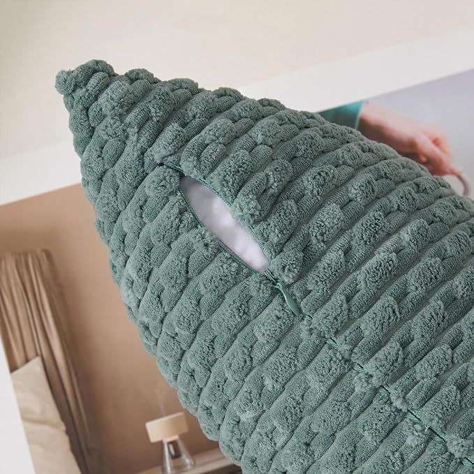 Kevin Textile Soft Corduroy 12"x20" Lumbar Pillow Cover 1 Pack, Teal Green | Boho Stripe Plush Corduroy Decorative Oblong Cushion Cover Modern Farmhouse Home Decor for Sofa Couch Bed Chair