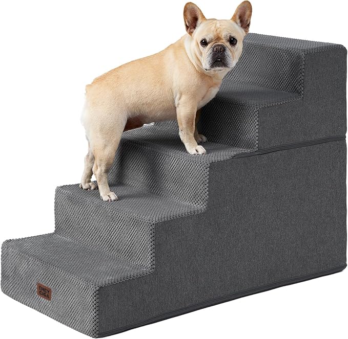 EHEYCIGA Dog Stairs for High Bed 25" H, Extra Wide Dog 5-Step, Grey | Pet Steps for Small Dogs and Cats for Bed, Non-Slip Balanced Pet Ramp Indoor